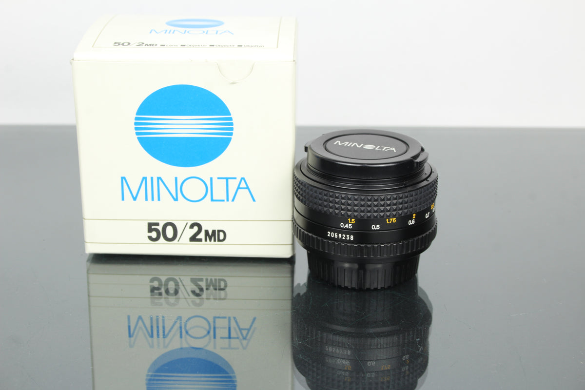 Minolta MD 50mm 1:2 49mm objektiv (MD montáž)